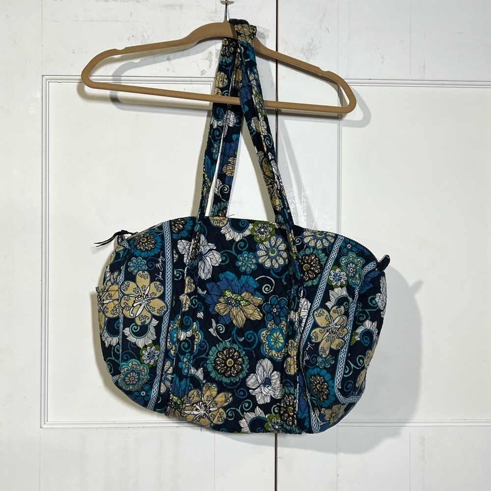 Vera Bradley Large Duffle Weekender Bag Bayou Print Blue Yellow Floral Travel